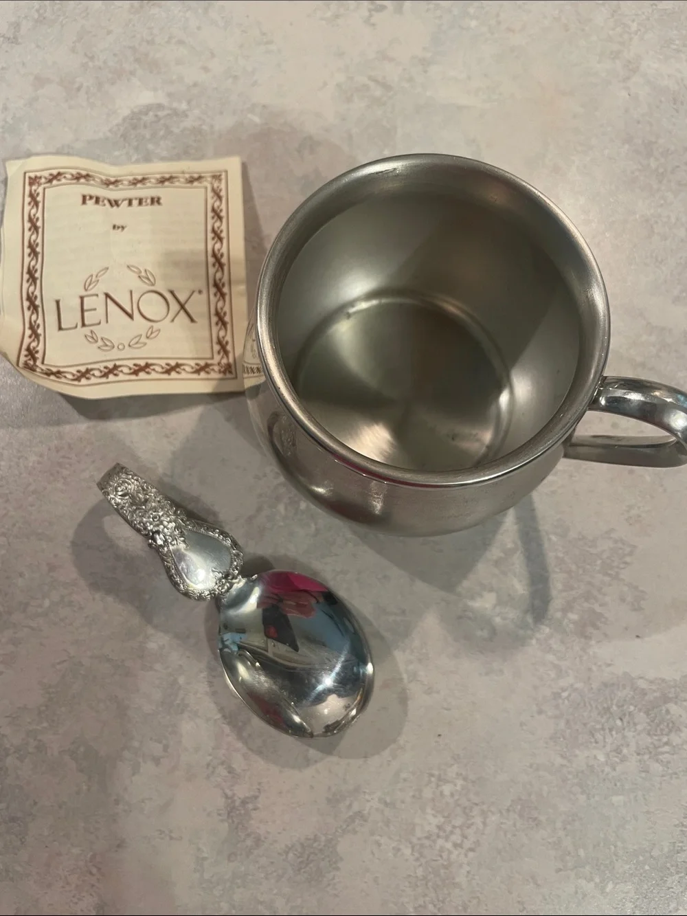 Lenox Pewter Baby Cup with Ornate Spoon